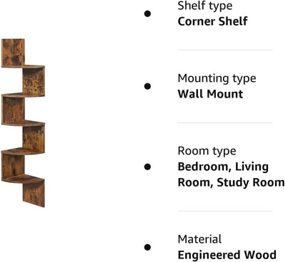 Vasagle 5-tier Floating Wall Book Shelf - Brown