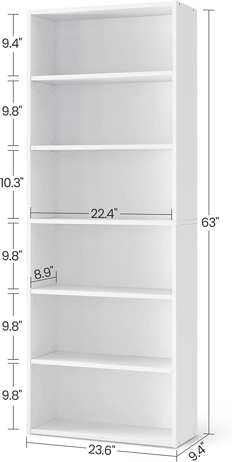 Vasagle 6 Tier Bookcase 24 x 60 x 160.5 cm - White