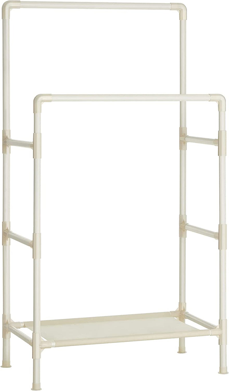 Metal Coat Rack with 2 Clothes Rails and 1 Shelf - White