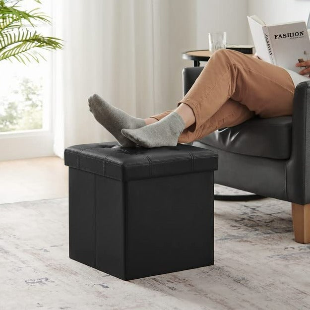 Storage Ottoman Bench Seat Leather Small - Black