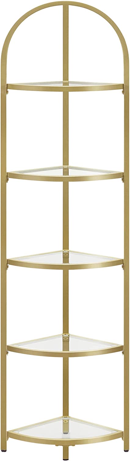 Vasagle Nyla 5 Tier Glass Corner Shelf Stand - Gold