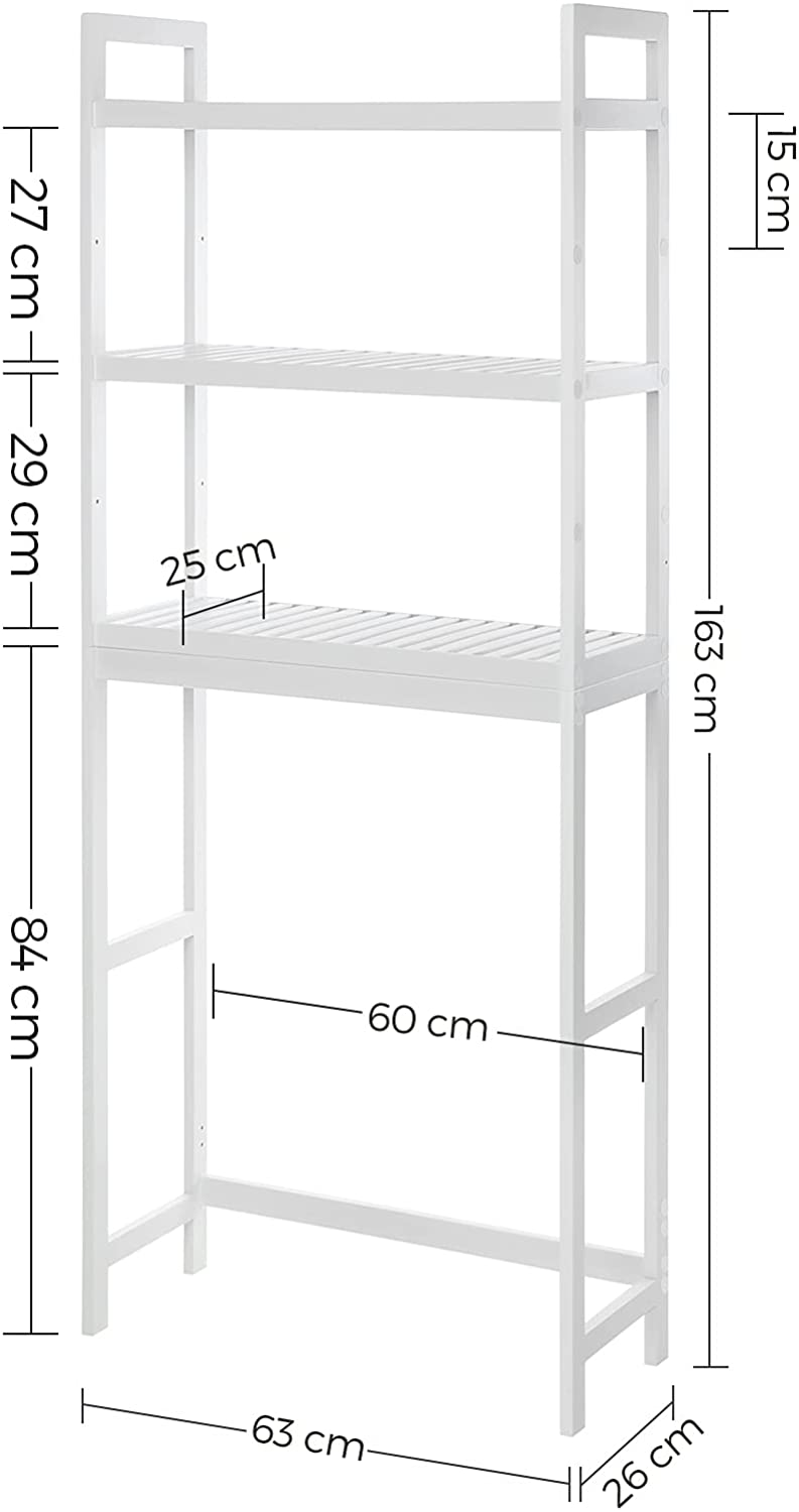 Bathroom Laundry Room Storage Bamboo Shelf (White)