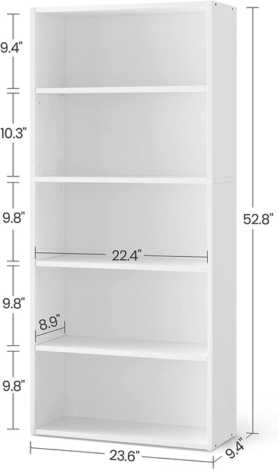 Vasagle 5 Tier Bookcase 24 x 60 x 134 cm - White