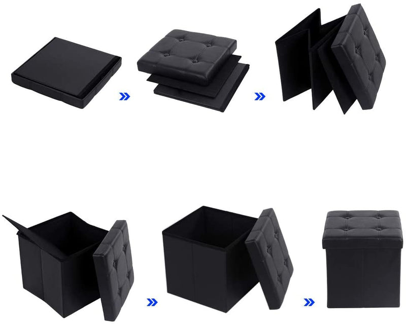 Storage Ottoman Bench Seat Leather Small - Black