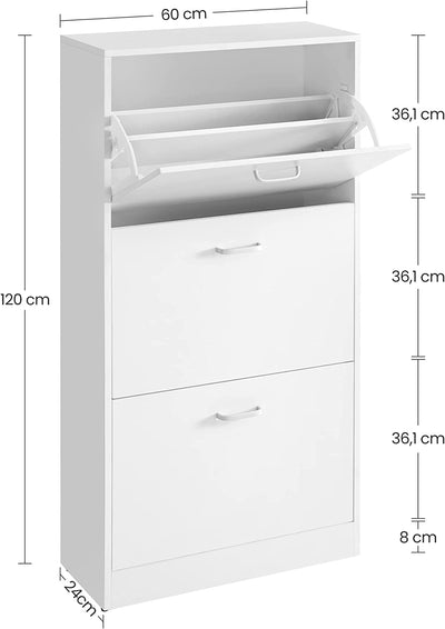 Vasagle 3 Tier Wooden Shoe Cabinet - White