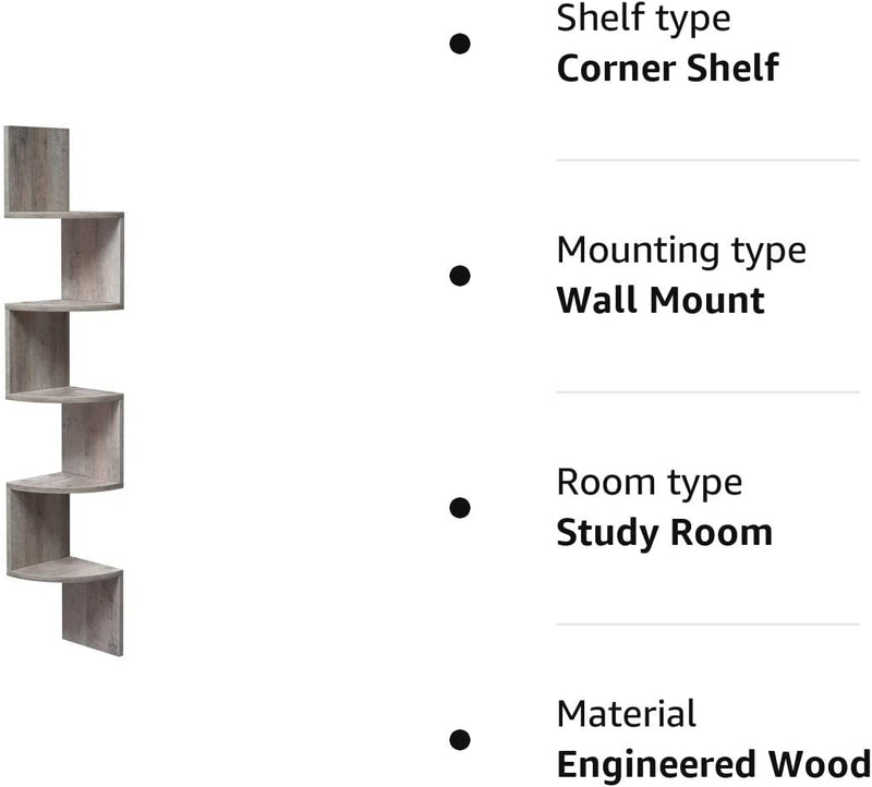 Vasagle 5-tier Floating Wall Book Shelf - Grey