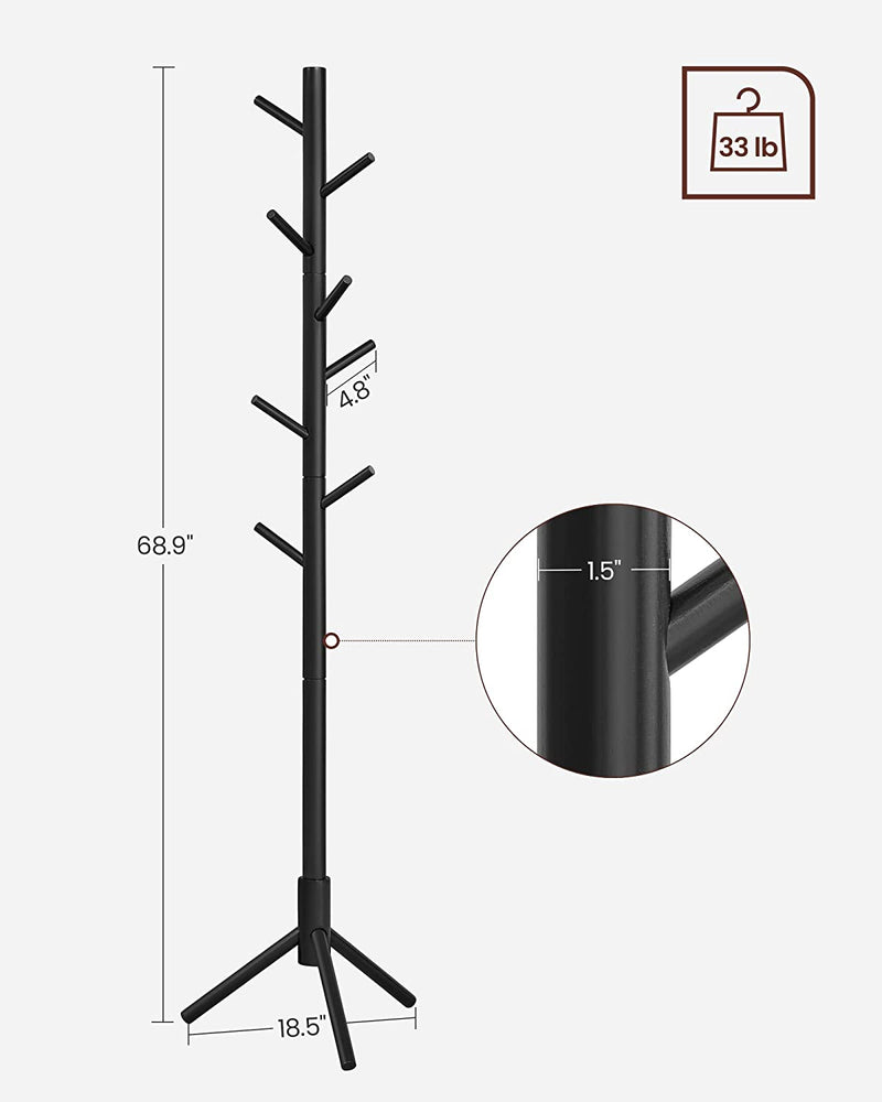 Vasagle Free Standing Solid Wood Coat Rack - Black