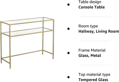 Vasagle Nyla Console Table Tempered Glass Storage Display With 2 Shelves - Gold