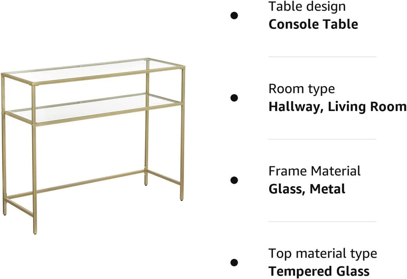 Vasagle Nyla Console Table Tempered Glass Storage Display With 2 Shelves - Gold