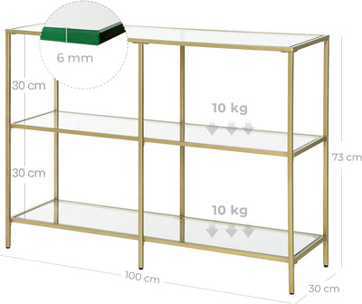 Vasagle Nyla Console Table Tempered Glass Storage Display With 3 Shelves - Gold
