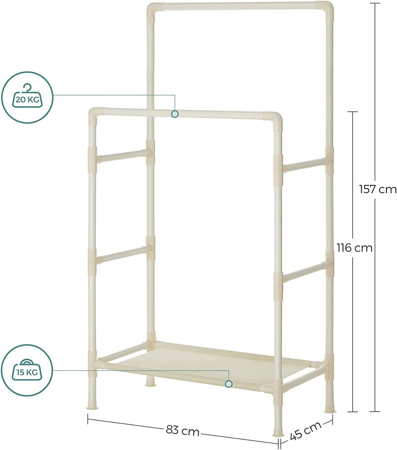 Metal Coat Rack with 2 Clothes Rails and 1 Shelf - White