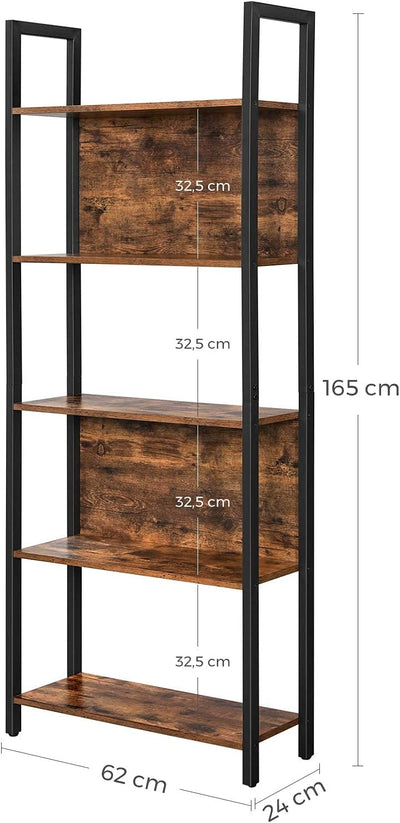Vasagle Industrial Style Bookshelf With 5 Shelves - Brown