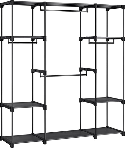 Freestanding Large Portable Wardrobe With 4 Hanging Rails - Black