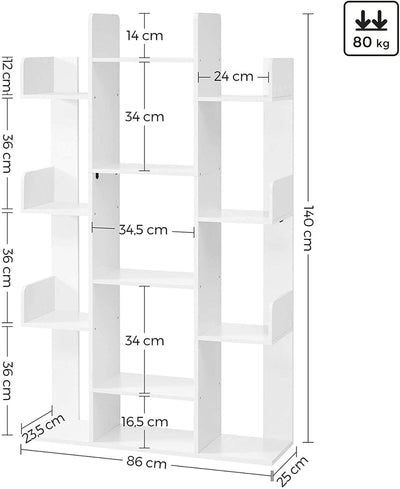 Vasagle Tree Shaped Bookshelf With 13 Storage Shelves - White