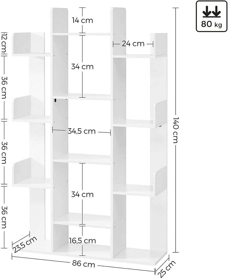 Vasagle Tree Shaped Bookshelf With 13 Storage Shelves - White