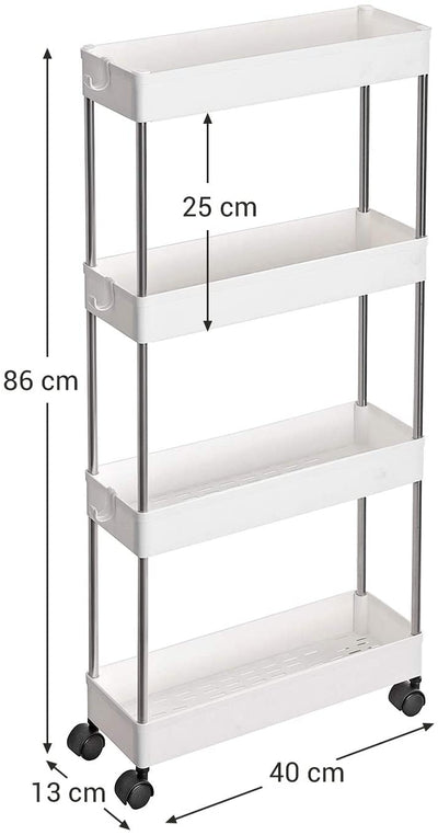 Space Saving 4-Tier Storage Trolley White