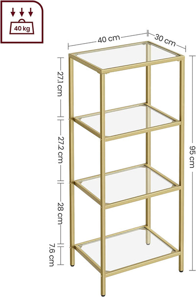 Vasagle Nyla 4 Tier Glass Bookshelf Storage Shelf - Gold