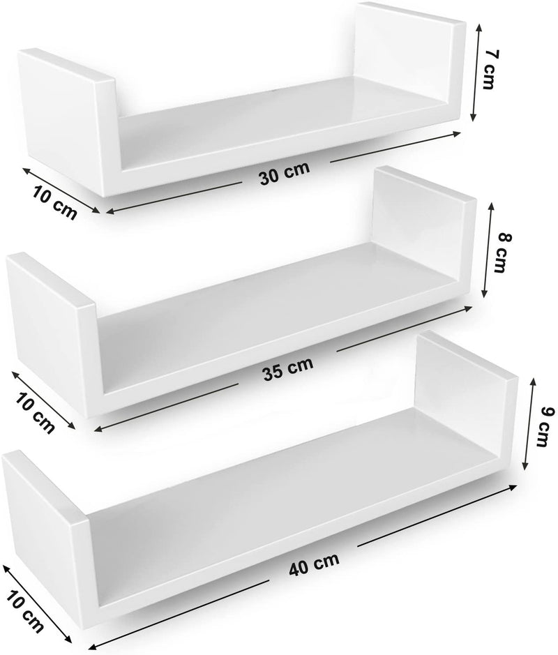 Floating Wall Shelves Storage Shelving White (Set of 3)