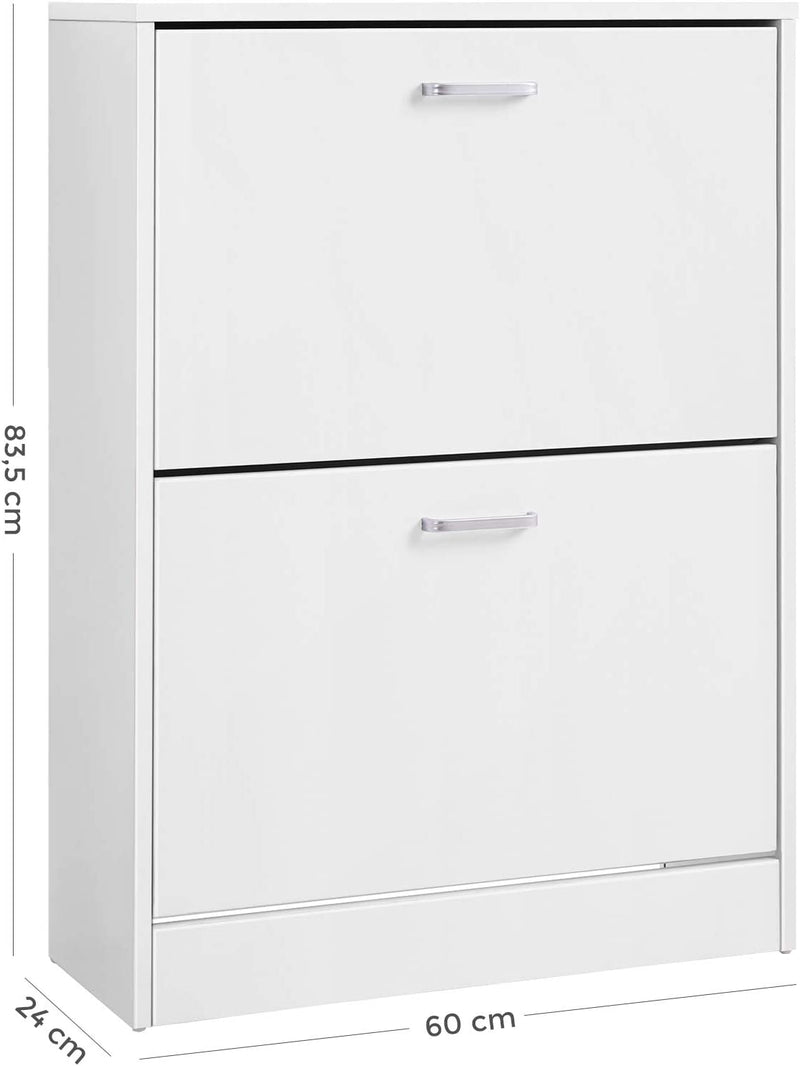 2 Tier Wooden Shoe Cabinet - White
