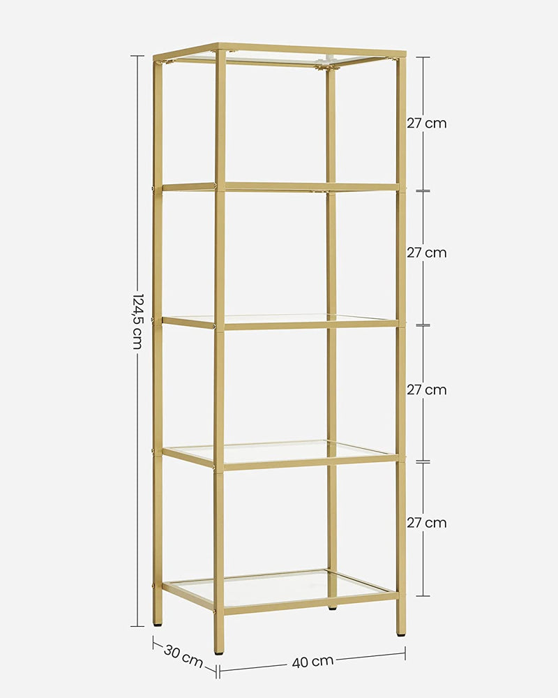 Vasagle Nyla 5-Tier Ladder Tempered Glass Display Storage Bookshelf - Gold