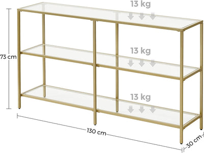 Vasagle Nyla Console Table Tempered Glass Storage Display Shelf - Gold