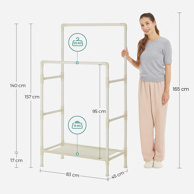 Metal Coat Rack with 2 Clothes Rails and 1 Shelf - White