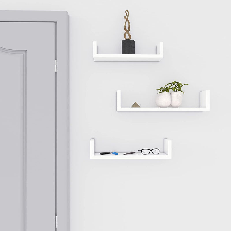 Floating Wall Shelves Storage Shelving White (Set of 3)