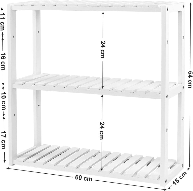 3 Tier Storage Bamboo Shelf - White