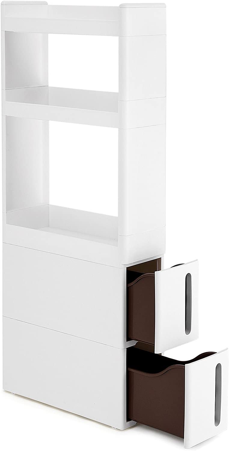 Narrow Recess Cabinet with Wheels White