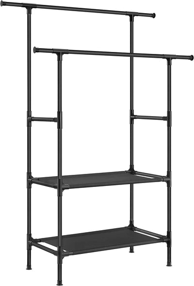 Clothes Rack Metal with 2 Clothes Rails - Black