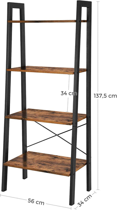Vasagle Mariah 4 Tier Ladder Bookshelf  - Rustic Brown
