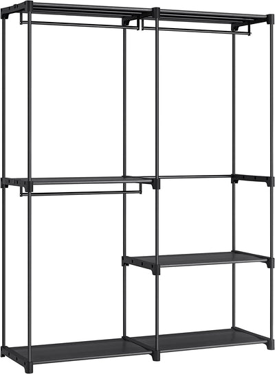 Portable Wardrobe with 3 Hanging Rods and Shelves