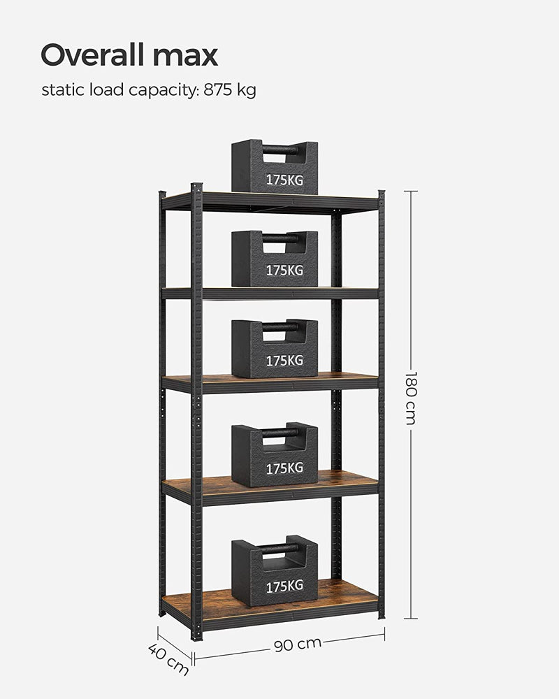 Adjustable Garage Storage Shelves 40 x 90 x 180 cm - Rustic Brown