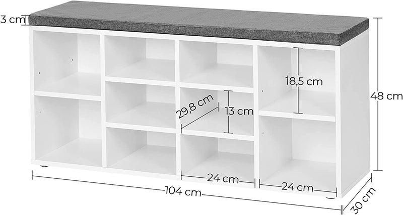 Vasagle Shoe Bench Storage Cabinet 104 x 30 x 48 cm - White