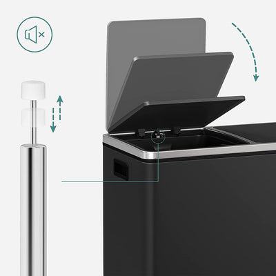 Dual 60 Liters Powder Coated Steel Rubbish Bin - Black