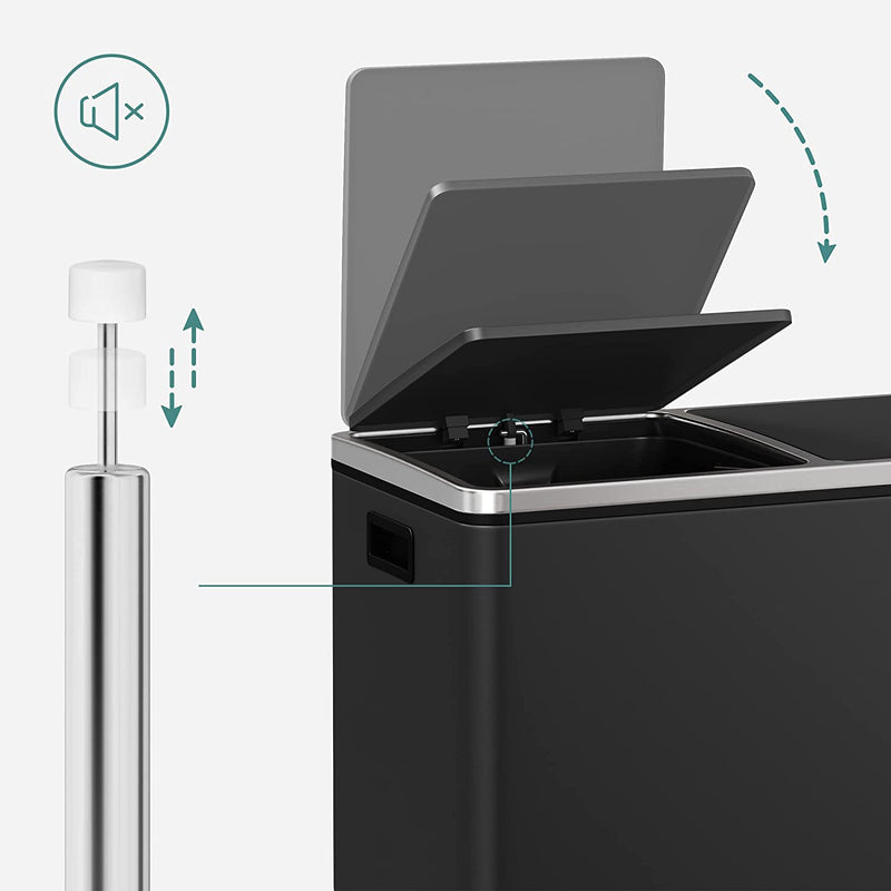 Dual 60 Liters Powder Coated Steel Rubbish Bin - Black