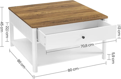 Vasagle Coffee Table With 2 Large Drawers 80 x 80 x 45 cm