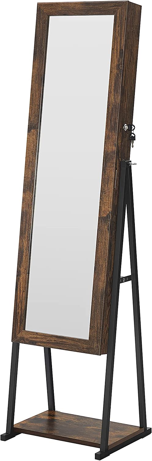 6 LEDs Jewellery Storage Cabinet Mirror - Industrial Brown