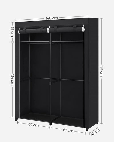 Portable Wardrobe with 2 Hanging Rods - Black