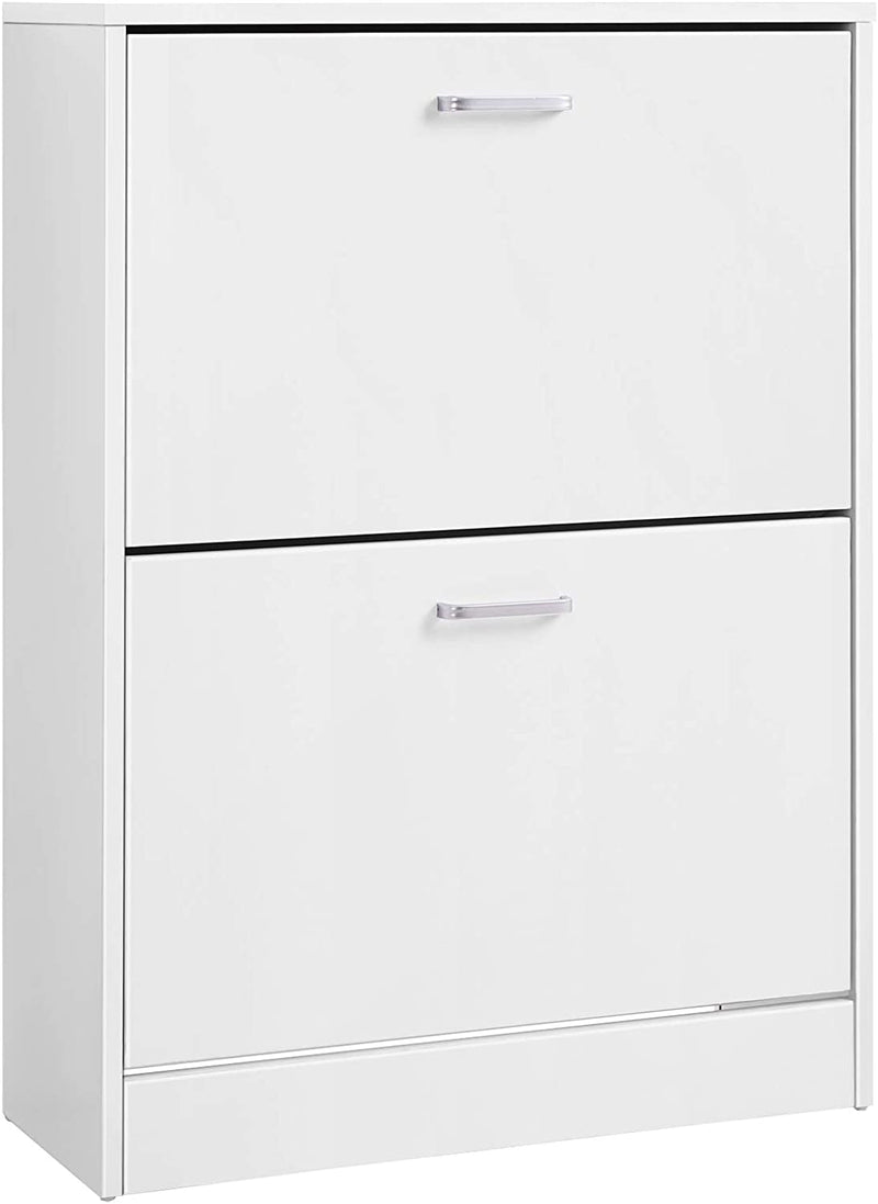 2 Tier Wooden Shoe Cabinet - White