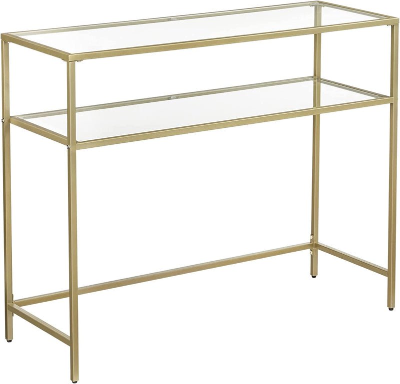 Vasagle Nyla Console Table Tempered Glass Storage Display With 2 Shelves - Gold