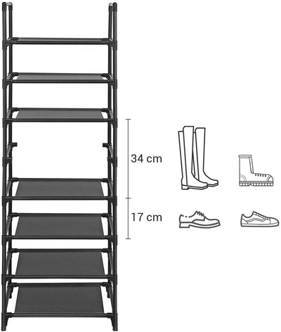 Shoe Rack Storage 8 Tier 16 Pair - Black