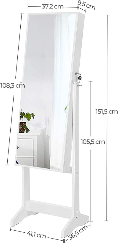 Jewellery Cabinet Organiser With Mirror - White