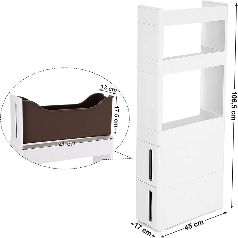 Narrow Recess Cabinet with Wheels White