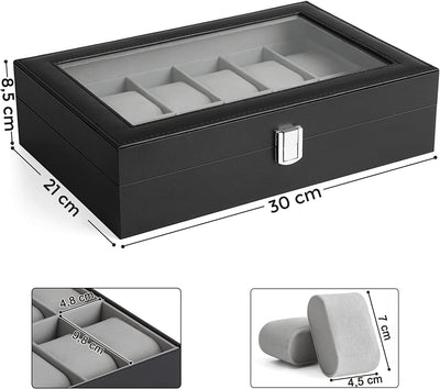 12-Slot Watch Box With Glass Lid