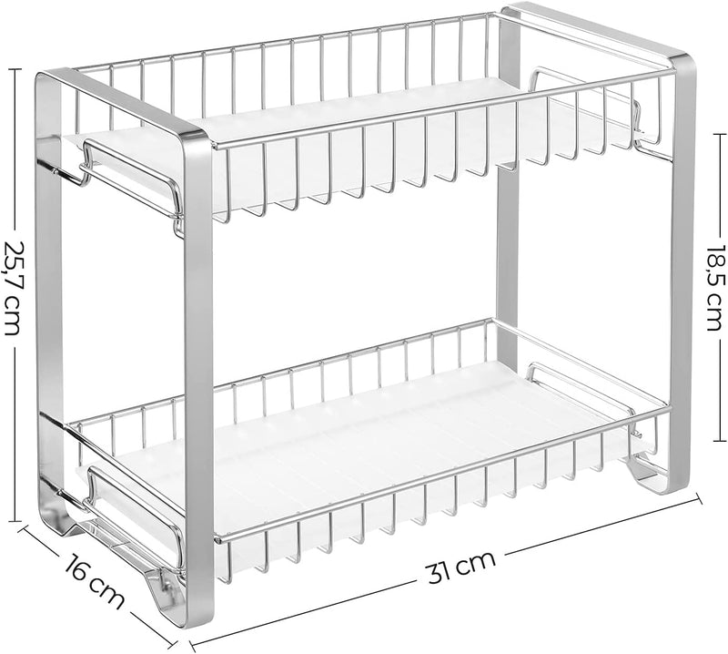 2-Tier Metal Kitchen Counter Pantry Shelf Spice Organiser Silver