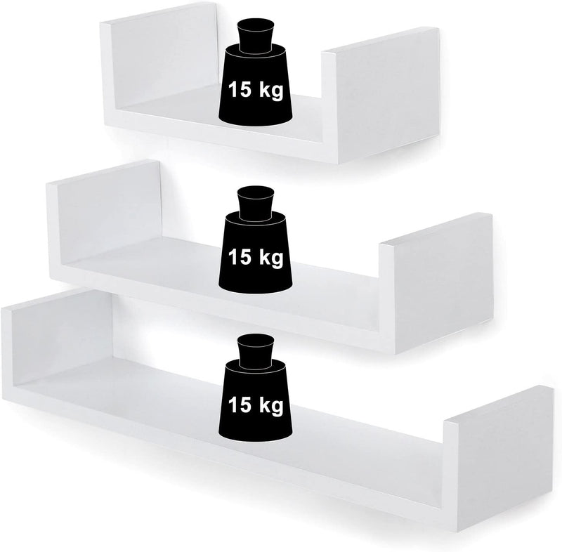 Floating Wall Shelves White Large (Set of 3)