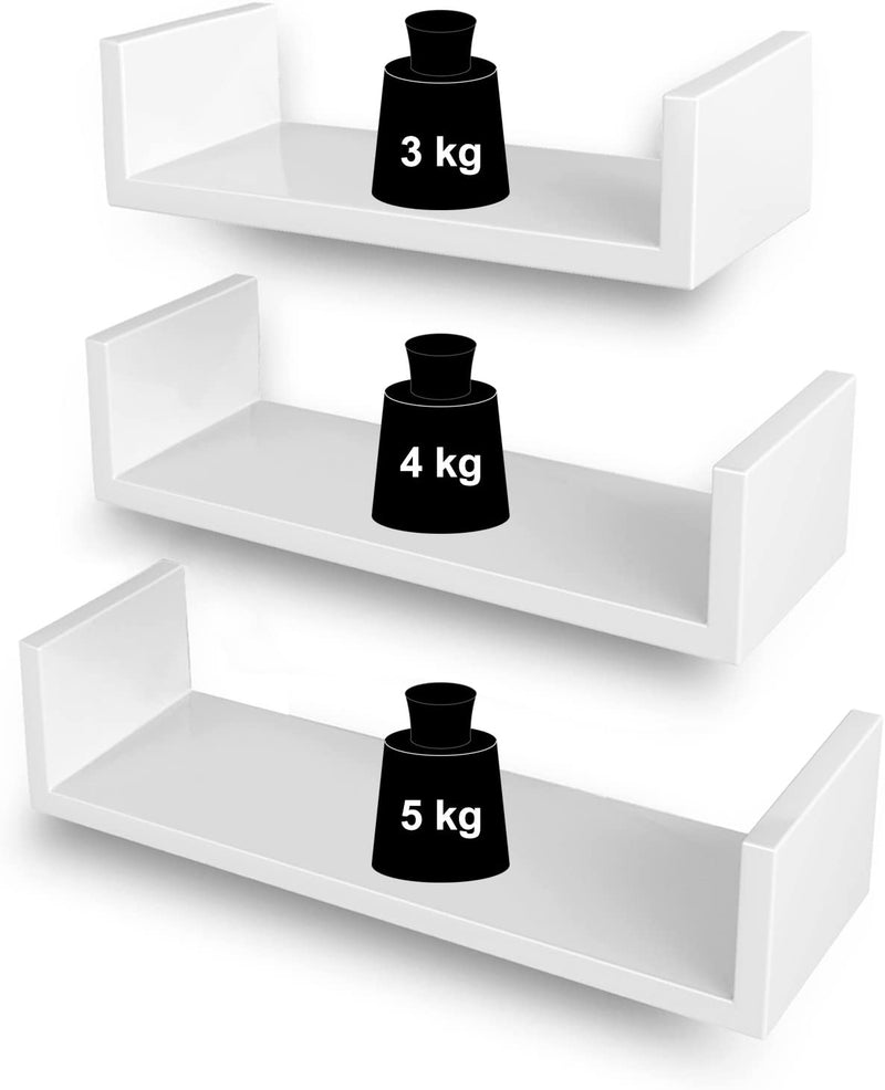 Floating Wall Shelves Storage Shelving White (Set of 3)