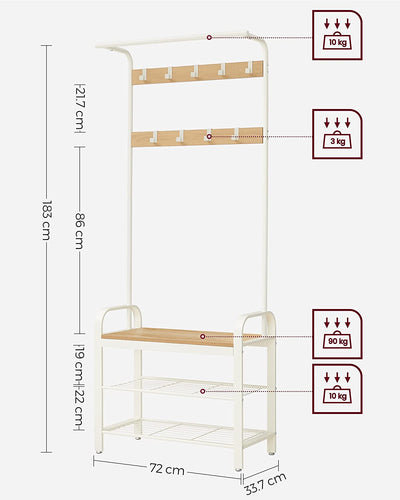 Vasagle Cambrie Hallway Storage Coat Rack - Oak & Cream