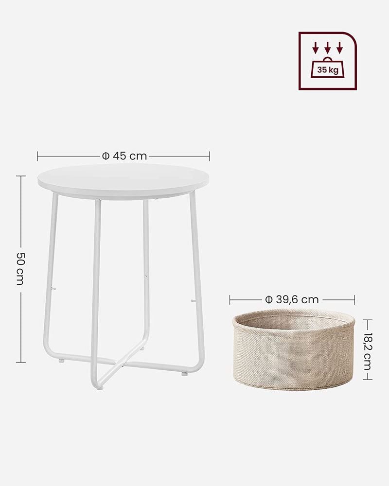 Vasagle Round Side Table With Fabric Storage Basket - Beige